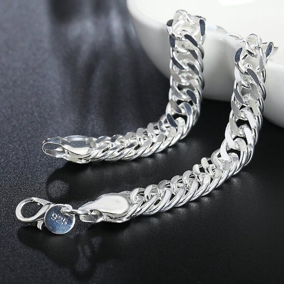 UNISEX 925 STERLING SILVER • 10mm Unique Wide Link Curb Chain 8 inch BRACELET - Picture 3 of 10